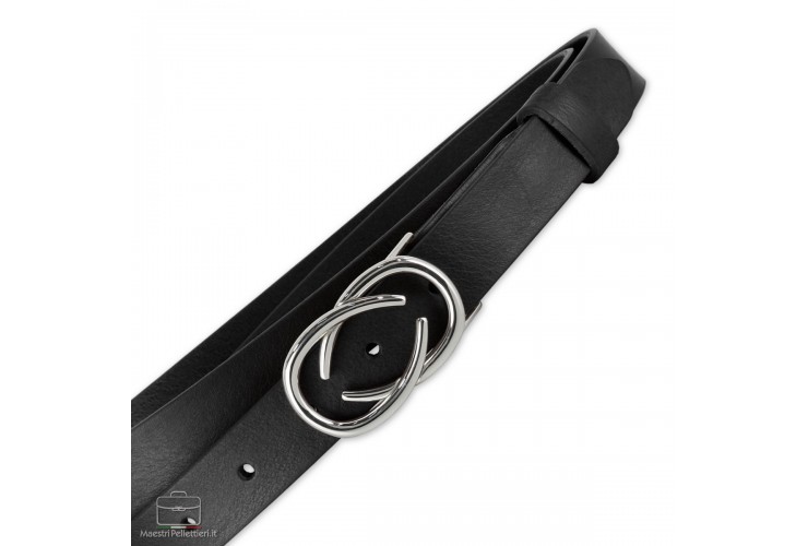 Women's thin belt, Infinity buckle, leather Black Women's thin belt, Infinity buckle, leather Black