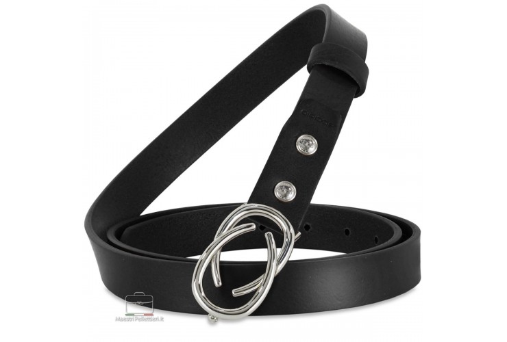 Women's thin belt, Infinity buckle, leather Black Women's thin belt, Infinity buckle, leather Black