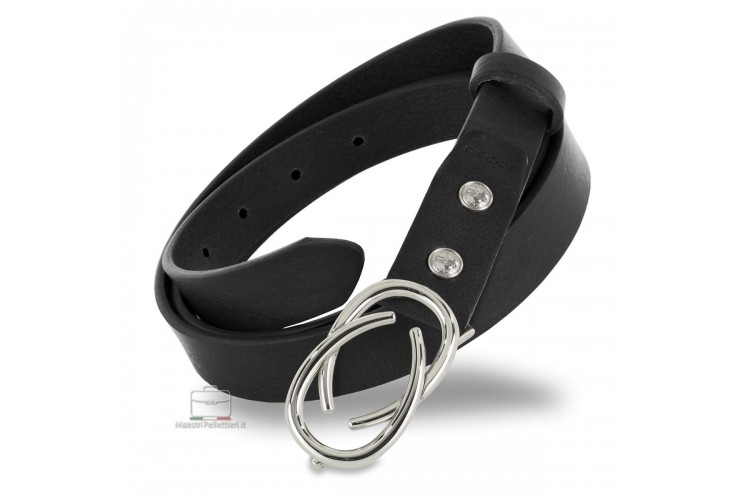 Women's thin belt, Infinity buckle, leather Black Women's thin belt, Infinity buckle, leather Black