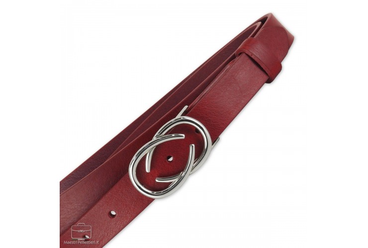 Women's thin belt, Infinity buckle, leather Red Women's thin belt, Infinity buckle, leather Red