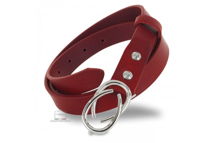 Women's thin belt, Infinity buckle, leather Red Women's thin belt, Infinity buckle, leather Red