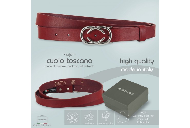 Women's thin belt, Infinity buckle, leather Red Women's thin belt, Infinity buckle, leather Red
