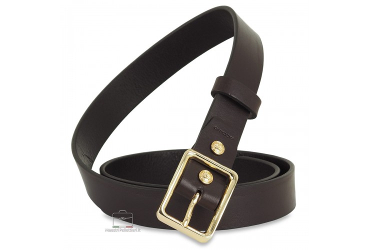 Woman's belt Brown smooth Leather with shiny gold buckle