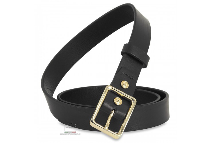 Woman's belt Black smooth Leather with shiny gold buckle Woman's belt Black smooth Leather with shiny gold buckle