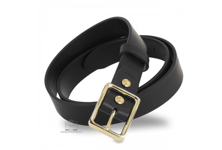 Woman's belt Black smooth Leather with shiny gold buckle Woman's belt Black smooth Leather with shiny gold buckle