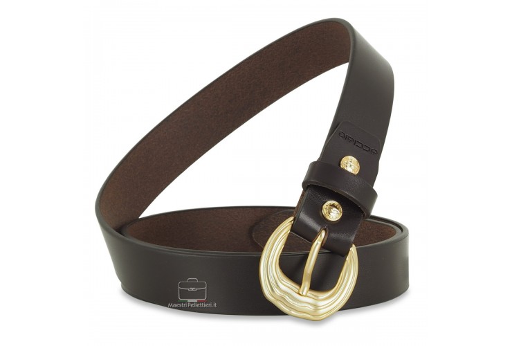 Woman's belt Brown smooth Leather with satin gold buckle Woman's belt Brown smooth Leather with satin gold buckle