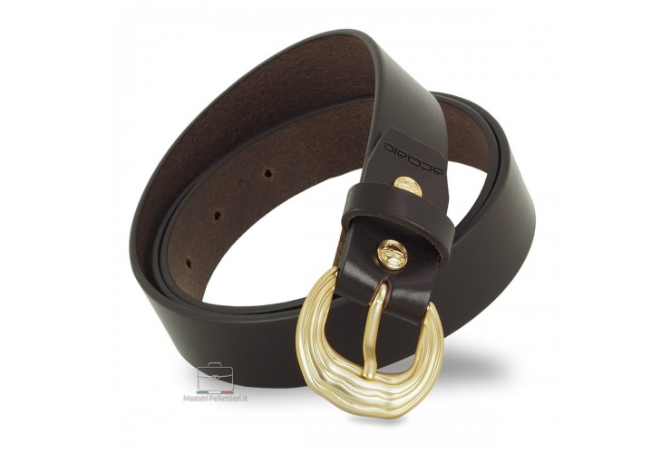 Woman's belt Brown smooth Leather with satin gold buckle Woman's belt Brown smooth Leather with satin gold buckle