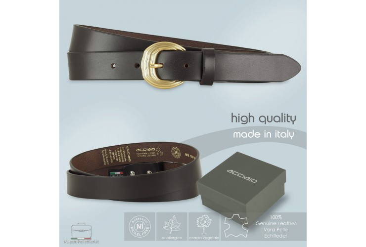 Woman's belt Brown smooth Leather with satin gold buckle Woman's belt Brown smooth Leather with satin gold buckle