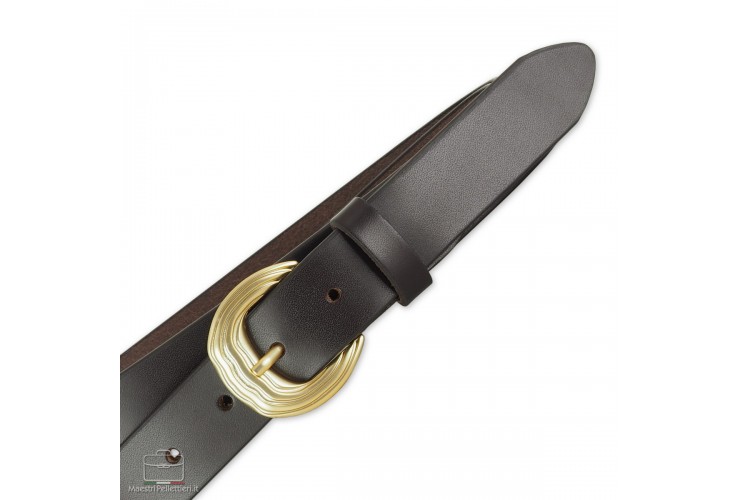 Woman's belt Brown smooth Leather with satin gold buckle Woman's belt Brown smooth Leather with satin gold buckle