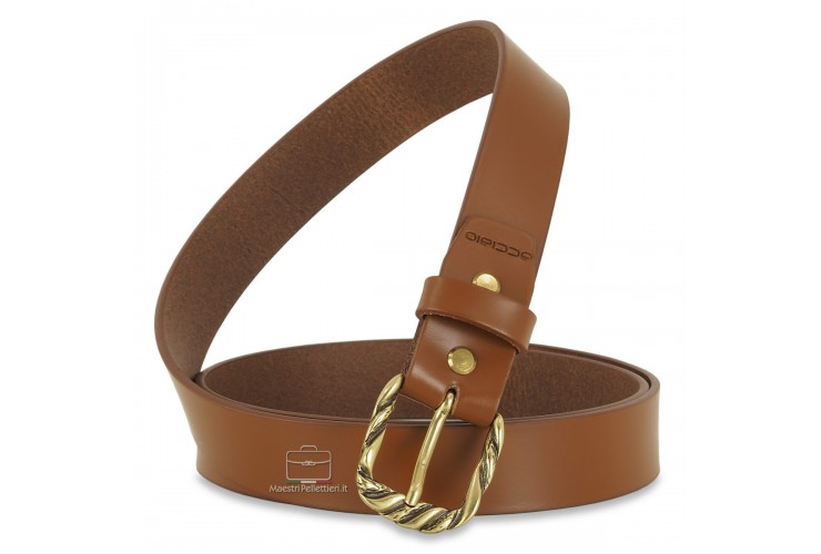 Woman's belt Cognac/Tan smooth Leather with antique Brass Woman's belt Cognac/Tan smooth Leather with antique Brass