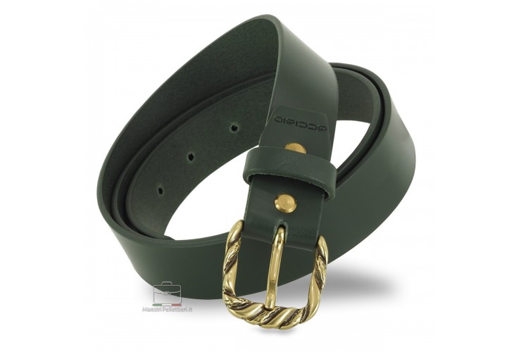 Woman's belt Green smooth Leather with antique Brass Woman's belt Greensmooth Leather with antique Brass