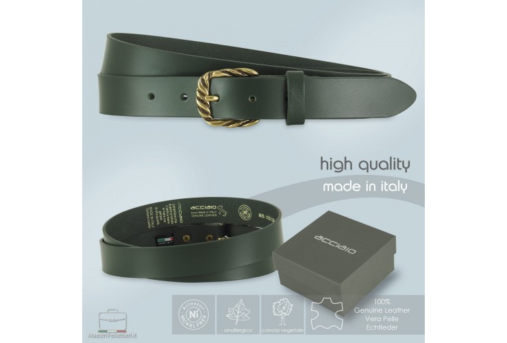 Woman's belt Green smooth Leather with antique Brass Woman's belt Greensmooth Leather with antique Brass