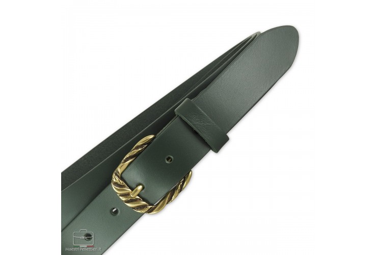 Woman's belt Green smooth Leather with antique Brass Woman's belt Greensmooth Leather with antique Brass