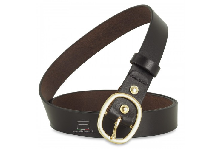 Woman's Brown belt in smooth Leather with gold buckle Woman's Brown belt in smooth Leather with gold buckle