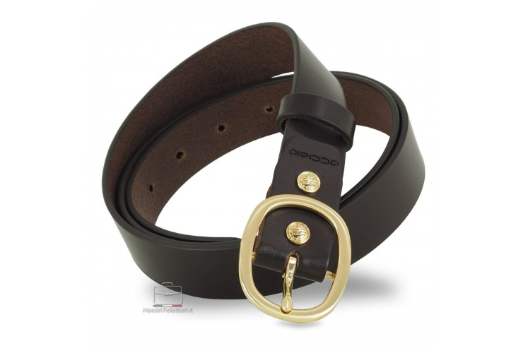 Woman's Brown belt in smooth Leather with gold buckle Woman's Brown belt in smooth Leather with gold buckle