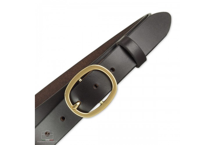 Woman's Brown belt in smooth Leather with gold buckle Woman's Brown belt in smooth Leather with gold buckle