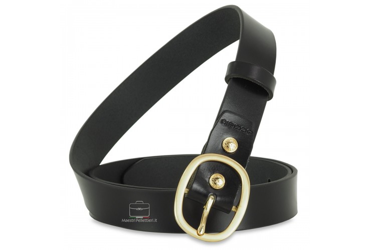 Damengürtel aus leder Schwarz mit goldener Schnalle Damengürtel aus leder Schwarz mit goldener Schnalle