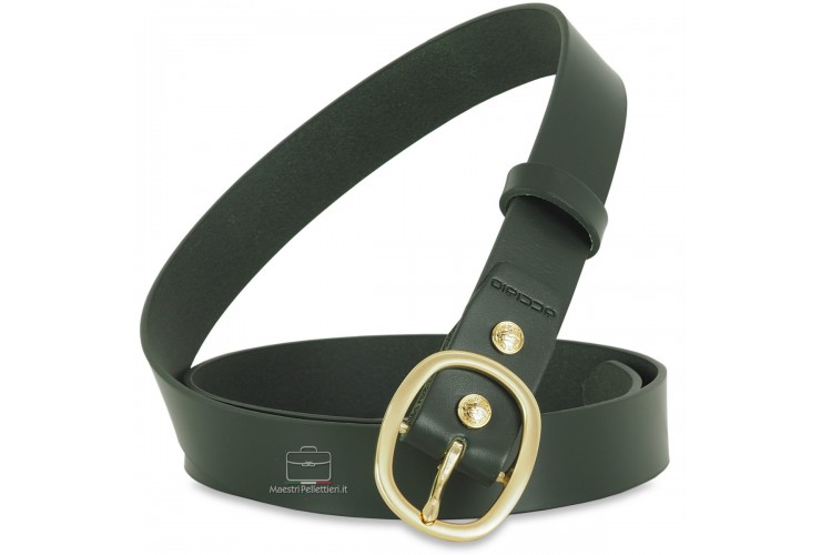Woman's Green belt in smooth Leather with gold buckle Woman's Green belt in smooth Leather with gold buckle
