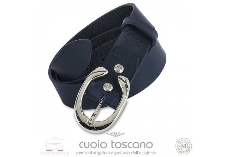 Cintura donna in pelle 3.5cm cuoio Blu fibbia Aries Palladio Cintura donna in pelle 3.5cm cuoio Blu fibbia Aries Palladio