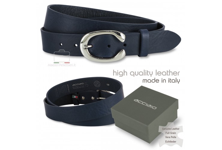 Cintura donna in pelle 3.5cm cuoio Blu fibbia Aries Palladio Cintura donna in pelle 3.5cm cuoio Blu fibbia Aries Palladio
