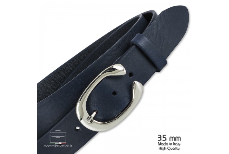 Cintura donna in pelle 3.5cm cuoio Blu fibbia Aries Palladio Cintura donna in pelle 3.5cm cuoio Blu fibbia Aries Palladio