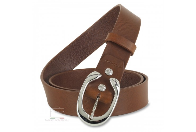 Woman belt Brown/Chestnut Leather 3.5cm with Aries palladium buckle