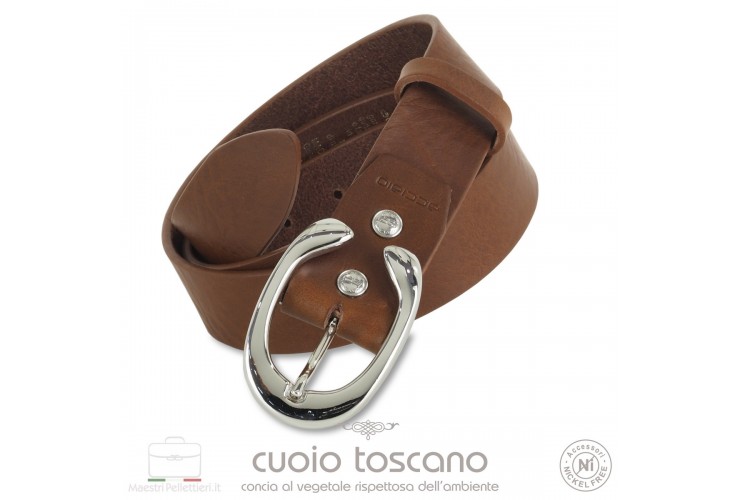 Woman belt Brown/Chestnut Leather 3.5cm with Aries palladium buckle