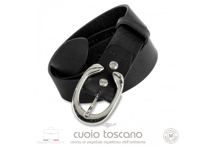 Cintura donna in pelle 3.5cm cuoio Nero fibbia Aries Palladio Cintura donna in pelle 3.5cm cuoio Nero fibbia Aries Palladio