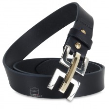 Cintura moda donna in pelle cuoio Blu fibbia Echo