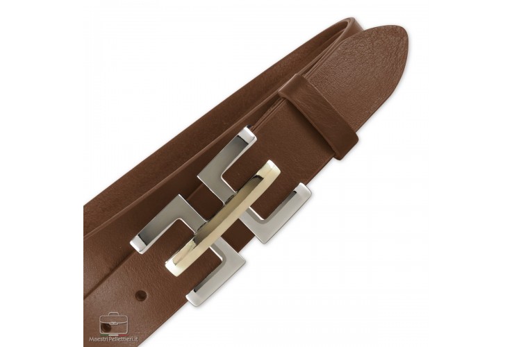 Woman Fashion belt Chestnut Leather with Echo buckle Woman Fashion belt Chestnut Leather with Echo buckle