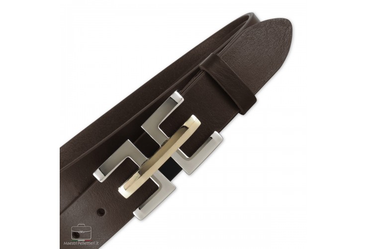 Woman Fashion belt Brown Leather with Echo buckle Woman Fashion belt Brown Leather with Echo buckle