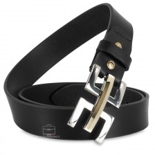 Cintura moda donna in pelle cuoio Nero fibbia Echo