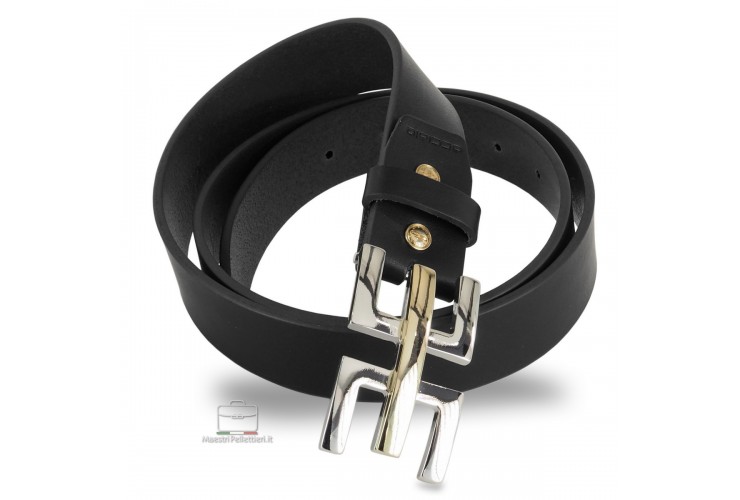 Cintura moda donna in pelle cuoio Nero fibbia Echo Cintura moda donna in pelle cuoio Nero fibbia Echo