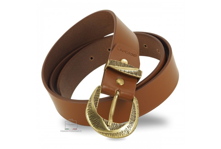 Woman's Cognac/Tan belt in smooth Leather with brass buckle Woman's Cognac/Tan belt in smooth Leather with brass buckle