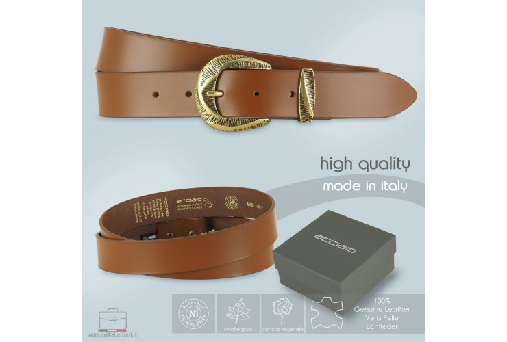 Woman's Cognac/Tan belt in smooth Leather with brass buckle Woman's Cognac/Tan belt in smooth Leather with brass buckle