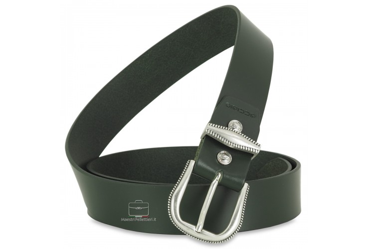 Woman's Green belt in smooth Leather with Silver buckle