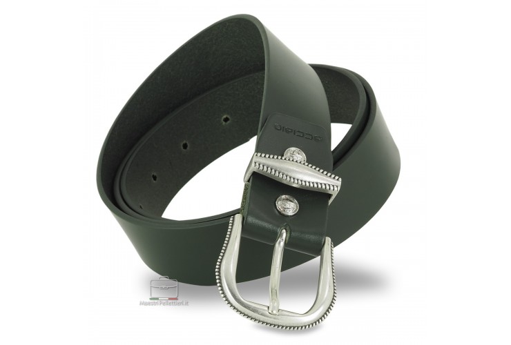 Woman's Green belt in smooth Leather with Silver buckle