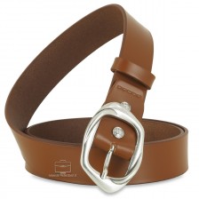 Cintura Cognac donna in cuoio liscio, fibbia Argentata