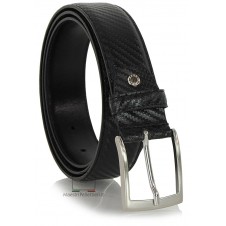 Man's belt elegant carbon design leather Black