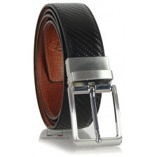Reversible double sided belt Carbon leather Black and Vacchetta Cognac