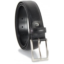 Elegant leather belt saffiano, brushed buckle, Black