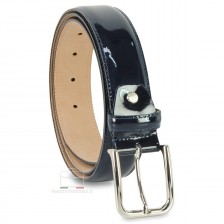 Wedding man's belt in Patent Leather extra shiny, Blu