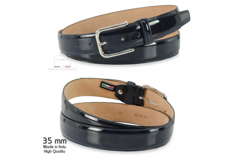 Wedding man's belt in Patent Leather extra shiny large, Blu Wedding man's belt in Patent Leather extra shiny large, Blu