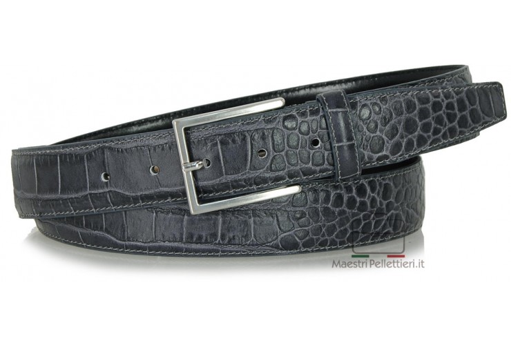 * ESAURITO * Cintura elegante e da cerimonia in pelle stampa COCCODRILLO, Grigio antracite * ESAURITO * Cintura elegante e da cerimonia in pelle stampa COCCODRILLO, Grigio antracite