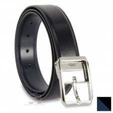 Reversible double face belt leather Black and Blue - Octagon buckle