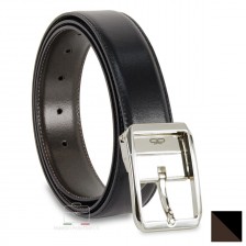 Reversible double face belt leather Black and Moka - Octagon buckle