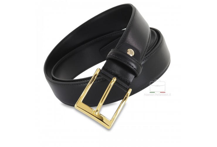 Cintura elegante con fibbia Oro in pelle liscia Nera Cintura elegante con fibbia Oro in pelle liscia Nera