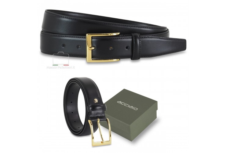 Cintura elegante con fibbia Oro in pelle liscia Nera Cintura elegante con fibbia Oro in pelle liscia Nera