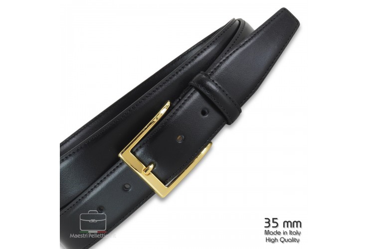 Cintura elegante con fibbia Oro in pelle liscia Nera Cintura elegante con fibbia Oro in pelle liscia Nera