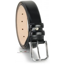 Dress belt in Black leather and shiny buckle